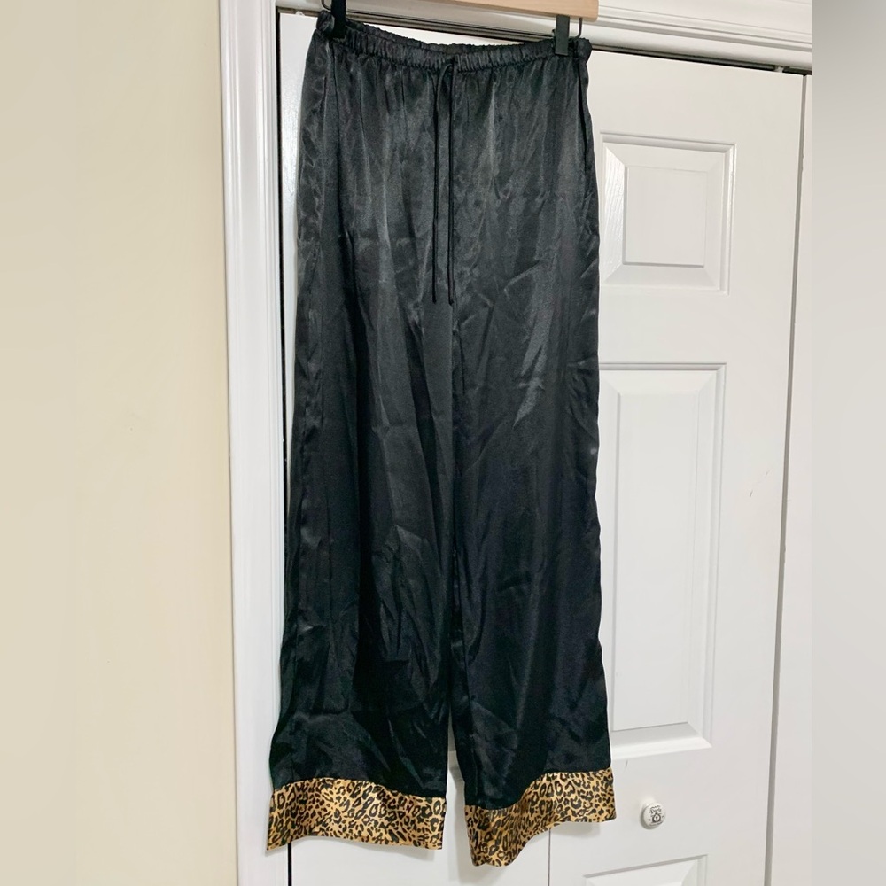 Natori Leopard Trim Silky Lightweight Lounge Sleep Pants - S